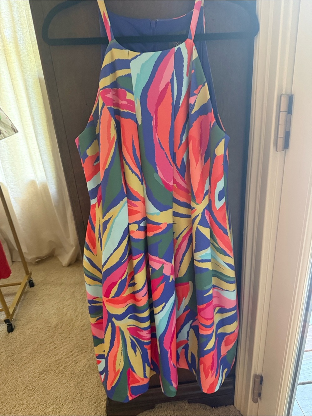 Vince Camuto Colorful Tropical Print Halter Dress with pockets